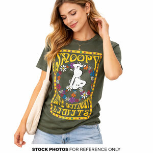 Peanuts Snoopy Graphic Tee Retro Floral Green T-Shirt Size S